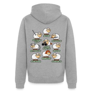 SchafBerufe Muster Humorvolle Wolle - Unisex Premium Bio Zip Hoodie - Grau meliert - Hinten - Nico (187cm)