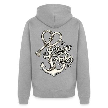 Valentinstag Du bist mein Anker Paare Beziehung  - Unisex Premium Bio Zip Hoodie - Grau meliert - Hinten - Nico (187cm)