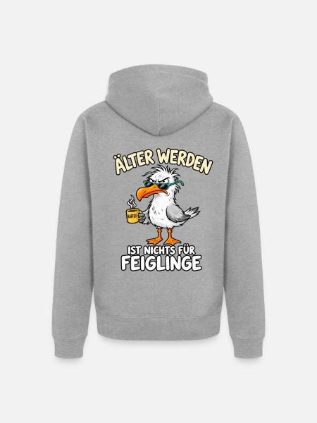 Älter Werden Feiglinge? Nicht! - Unisex Premium Bio Zip Hoodie - Grau meliert