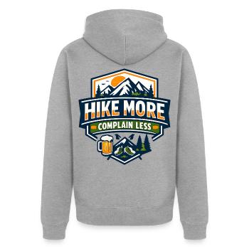 Hike More Complain Less Mountain Tee - Unisex Premium Bio Zip Hoodie - Grau meliert - Hinten - Nico (187cm)