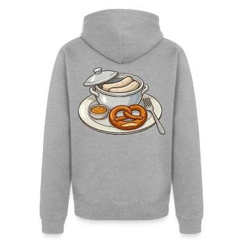 Deftige bayerische Brotzeit - Unisex Premium Bio Zip Hoodie - Grau meliert - Hinten - Nico (187cm)