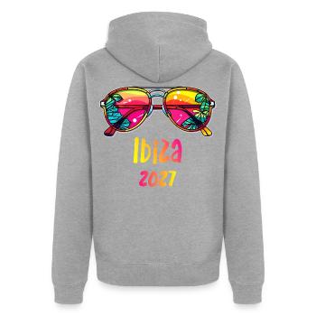 Ibiza 2027 Rainbow Sunglasses Design - Unisex Premium Bio Zip Hoodie - Grau meliert - Hinten - Nico (187cm)