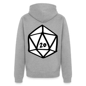 D20-Glyphe - Unisex Premium Bio Zip Hoodie - Grau meliert - Hinten - Nico (187cm)