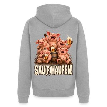 Sau(f)haufen Schweine Bier Stammtisch JGA Spruch - Unisex Premium Bio Zip Hoodie - Grau meliert - Hinten - Nico (187cm)
