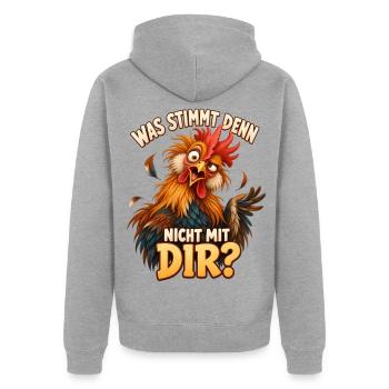 Lustiger Hahn Spruch – Sarkasmus und Hühnerhumor - Unisex Premium Bio Zip Hoodie - Grau meliert - Hinten - Nico (187cm)