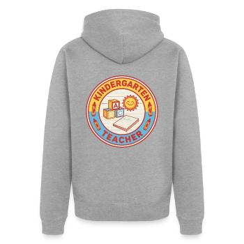Vintage Kindergartenlehrerin ABC Blocks Sonnenabzeichen - Unisex Premium Bio Zip Hoodie - Grau meliert - Hinten - Nico (187cm)