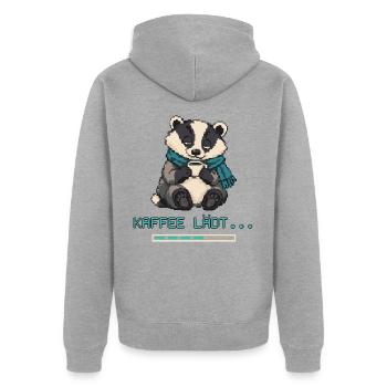 Dachs mit Kaffee Pixel Art - Unisex Premium Bio Zip Hoodie - Grau meliert - Hinten - Nico (187cm)