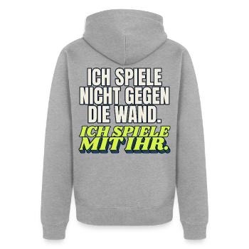 Padel - nicht gegen die Wand, mit ihr - Unisex Premium Bio Zip Hoodie - Grau meliert - Hinten - Nico (187cm)
