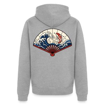 Japanischer Fächer Wellen Koi Fisch Vektor Shirt - Unisex Premium Bio Zip Hoodie - Grau meliert - Hinten - Nico (187cm)