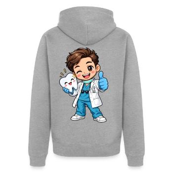 Zahnarzt Kawaii Style – Süßes Dentalmotiv - Unisex Premium Bio Zip Hoodie - Grau meliert - Hinten - Nico (187cm)