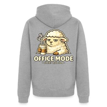 Office Mode Schaf-Edition - Unisex Premium Bio Zip Hoodie - Grau meliert - Hinten - Nico (187cm)