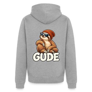 Chilliges Faultier mit Mütze - Unisex Premium Bio Zip Hoodie - Grau meliert - Hinten - Nico (187cm)