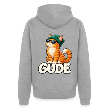 Beanie-Katzenguide mit Sonnenbrille - Unisex Premium Bio Zip Hoodie - Grau meliert - Hinten - Nico (187cm)