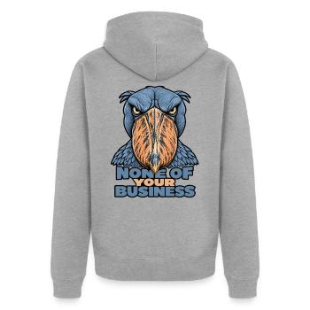 Shoebill – Geht dich nichts an - Unisex Premium Bio Zip Hoodie - Grau meliert - Hinten - Nico (187cm)