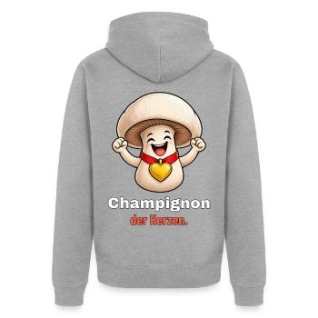 Champignon der Herzen - Unisex Premium Bio Zip Hoodie - Grau meliert - Hinten - Nico (187cm)