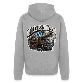 Böllerschützen Kanone  - Unisex Premium Bio Zip Hoodie - Grau meliert - Hinten - Nico (187cm)