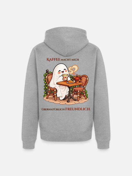 Übernatürlich freundlich dank Kaffee - Unisex Premium Bio Zip Hoodie - Grau meliert