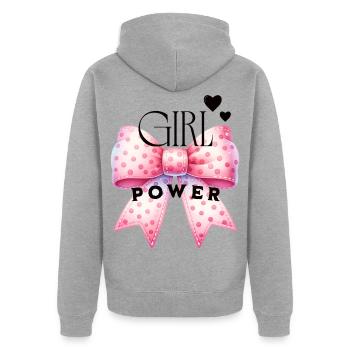 Girl Power - Schleife - Unisex Premium Bio Zip Hoodie - Grau meliert - Hinten - Nico (187cm)