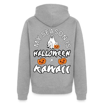 meine saison ist halloween  - Unisex Premium Bio Zip Hoodie - Grau meliert - Hinten - Nico (187cm)