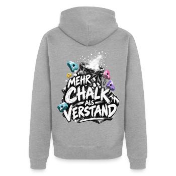 Mehr Chalk als Verstand Bouldern Spruch - Unisex Premium Bio Zip Hoodie - Grau meliert - Hinten - Nico (187cm)