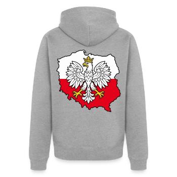 Polnischer Adler auf der zweifarbigen Karte Polens - Unisex Premium Bio Zip Hoodie - Grau meliert - Hinten - Nico (187cm)