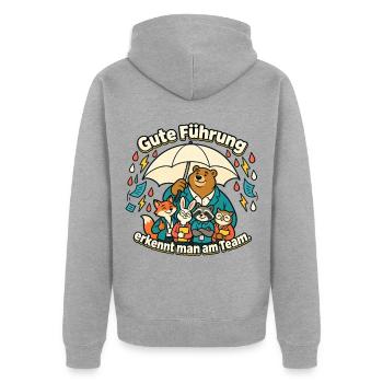 Chef Chefin Geschenk Gute Führung Team - Unisex Premium Bio Zip Hoodie - Grau meliert - Hinten - Nico (187cm)