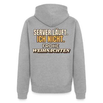 Server läuft. Ich nicht. Frohe Weihnachten - IT - Unisex Premium Bio Zip Hoodie - Grau meliert - Hinten - Nico (187cm)