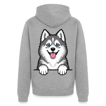 Pomsky - Unisex Premium Bio Zip Hoodie - Grau meliert - Hinten - Nico (187cm)