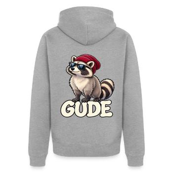 Raccoon Gude mit Sonnenbrille - Unisex Premium Bio Zip Hoodie - Grau meliert - Hinten - Nico (187cm)