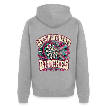 Dart Neon Showdown - Unisex Premium Bio Zip Hoodie - Grau meliert - Hinten - Nico (187cm)