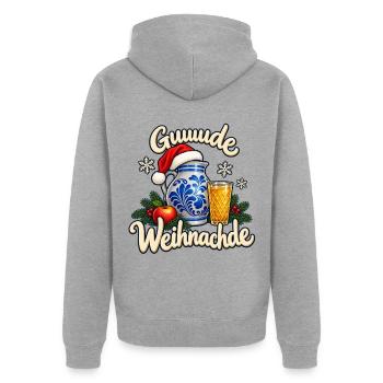 Weihnachtliches  Frankfurter Apfelwein Gude - Unisex Premium Bio Zip Hoodie - Grau meliert - Hinten - Nico (187cm)