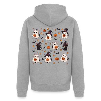 Cutes Halloween-Katzen-Muster - Unisex Premium Bio Zip Hoodie - Grau meliert - Hinten - Nico (187cm)