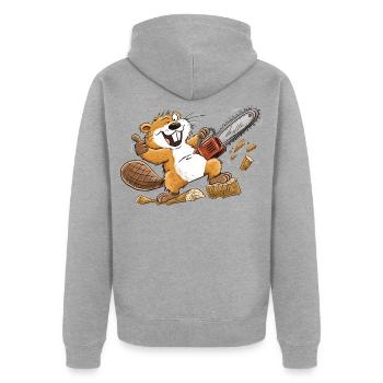 Neun Gänse, neun Stimmungen: lustig, wild, verrück - Unisex Premium Bio Zip Hoodie - Grau meliert - Hinten - Nico (187cm)