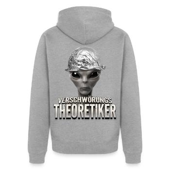 Verschwörungstheoretiker Alien - Unisex Premium Bio Zip Hoodie - Grau meliert - Hinten - Nico (187cm)