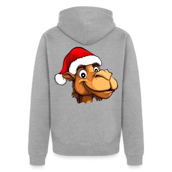 Kamele Christmas - Unisex Premium Bio Zip Hoodie - Grau meliert - Hinten - Nico (187cm)