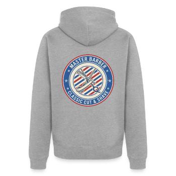 Master Barber Straight Razor Shears Badge Geschenk - Unisex Premium Bio Zip Hoodie - Grau meliert - Hinten - Nico (187cm)