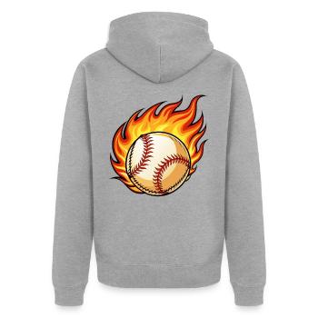 Flaming BaseBall - Unisex Premium Bio Zip Hoodie - Grau meliert - Hinten - Nico (187cm)