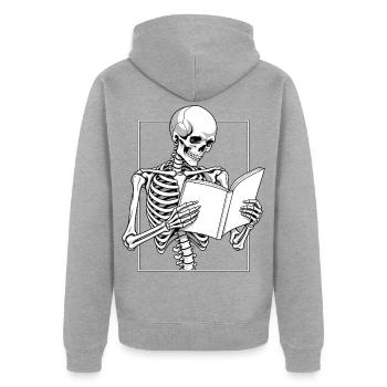 Skelett im Roman versunken - Unisex Premium Bio Zip Hoodie - Grau meliert - Hinten - Nico (187cm)