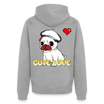 Süßer Liebes-Mops - Unisex Premium Bio Zip Hoodie - Grau meliert - Hinten - Nico (187cm)