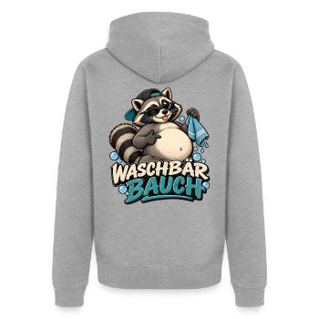 Waschbär Bauch Cartoon - Unisex Premium Bio Zip Hoodie - Grau meliert - Hinten - Nico (187cm)