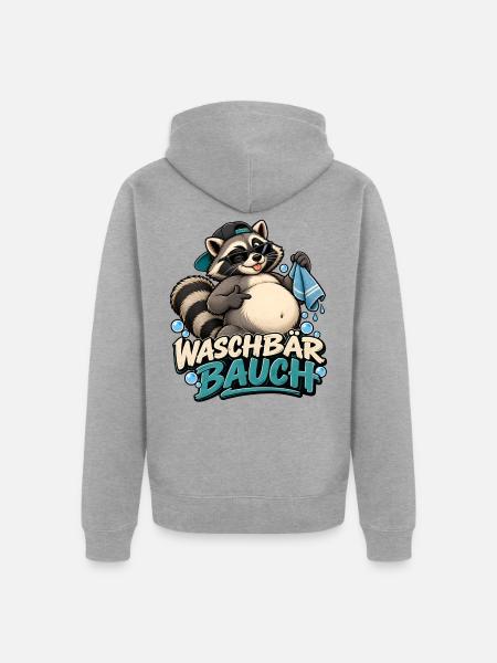 Waschbär Bauch Cartoon - Unisex Premium Bio Zip Hoodie - Grau meliert
