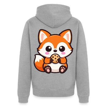 Süßer Fuchs mit Keks Cartoon Chibi Kawaii - Unisex Premium Bio Zip Hoodie - Grau meliert - Hinten - Nico (187cm)