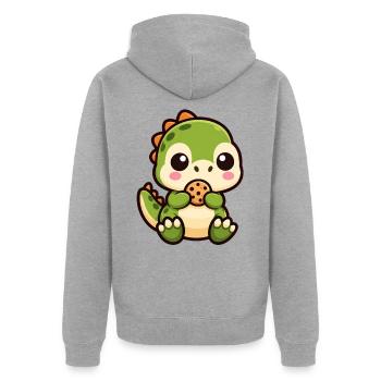 Süßer T-Rex Dinosaurier Cartoon Chibi Keks - Unisex Premium Bio Zip Hoodie - Grau meliert - Hinten - Nico (187cm)