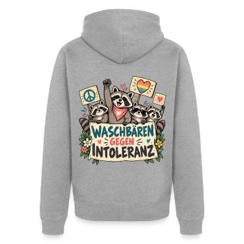 WASCHBÄREN GEGEN INTOLERANZ - Unisex Premium Bio Zip Hoodie - Grau meliert - Hinten - Nico (187cm)