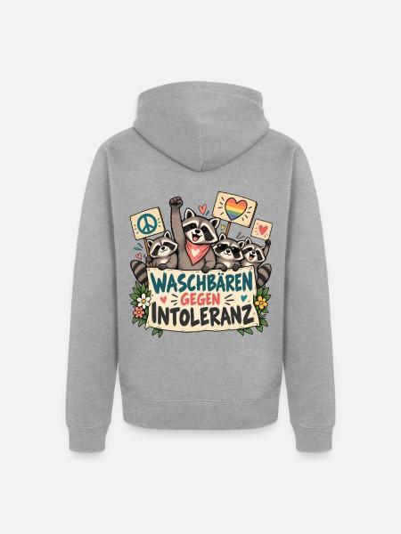 WASCHBÄREN GEGEN INTOLERANZ - Unisex Premium Bio Zip Hoodie - Grau meliert
