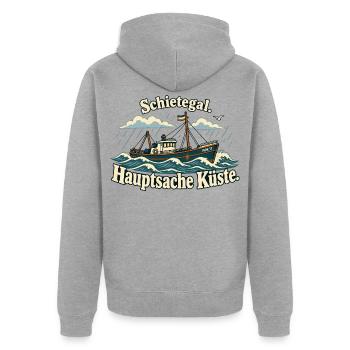 Schietegal Hauptsache Küste Fischkopp - Unisex Premium Bio Zip Hoodie - Grau meliert - Hinten - Nico (187cm)