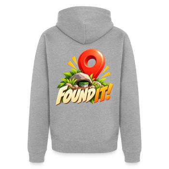 Found It! Schatzfund Abenteuer - Unisex Premium Bio Zip Hoodie - Grau meliert - Hinten - Nico (187cm)