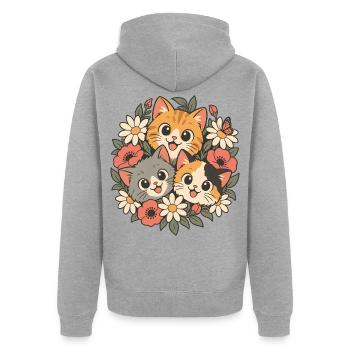 Drei Kätzchen in Blumen - Unisex Premium Bio Zip Hoodie - Grau meliert - Hinten - Nico (187cm)