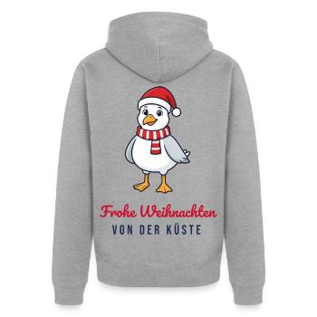 Weihnachten Möwe – Frohe Weihnachten von der Küste - Unisex Premium Bio Zip Hoodie - Grau meliert - Hinten - Nico (187cm)
