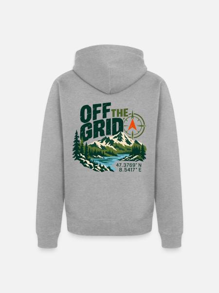 Off The Grid Berglandschaft Kompass - Unisex Premium Bio Zip Hoodie - Grau meliert